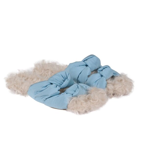 Aquazzura Womens Grosgain Slides US 9.5 EU 39.5 Blue Asja Shearling Sandals
